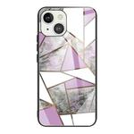 For iPhone 13 mini Abstract Marble Pattern Glass Protective Case (Rhombus Gray Purple)