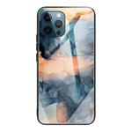 For iPhone 13 Pro Abstract Marble Pattern Glass Protective Case (Abstract Blue)