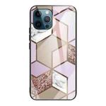For iPhone 13 Pro Max Abstract Marble Pattern Glass Protective Case (Rhombus Orange Purple)