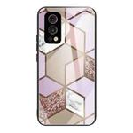 Abstract Marble Pattern Glass Protective Case For OnePlus Nord 2 5G(Rhombus Orange Purple)