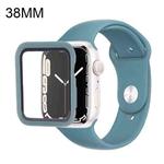 Silicone Watch Band + Watch Protective Case with Screen Protector Set For Apple Watch Series 3 & 2 & 1 38mm(Blue Grey)