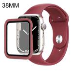 Silicone Watch Band + Watch Protective Case with Screen Protector Set For Apple Watch Series 3 & 2 & 1 38mm(Wine Red)