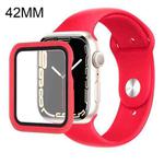 Silicone Watch Band + Watch Protective Case with Screen Protector Set For Apple Watch Series 3 & 2 & 1 42mm(Red)