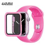 Silicone Watch Band + Watch Protective Case with Screen Protector Set For Apple Watch Series  7  45mm / & 6 & SE & 5 & 4 44mm (Rose Red)