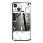 For iPhone 13 Marble Tempered Glass Back Cover TPU Border Case(HCBL-23)