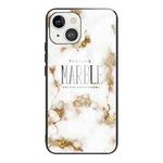 For iPhone 13 Marble Tempered Glass Back Cover TPU Border Case(HCBL-1)