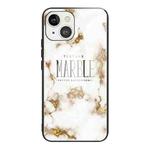 For iPhone 13 mini Marble Tempered Glass Back Cover TPU Border Case (HCBL-1)