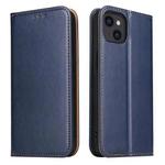For iPhone 13 Fierre Shann PU Leather Texture Horizontal Flip Leather Case with Holder & Card Slots & Wallet(Blue)