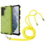 For Samsung Galaxy S21 FE Shockproof Honeycomb PC + TPU Case with Neck Lanyard(Green)