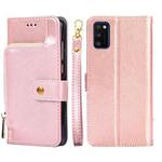 For Samsung Galaxy A41 EU Version Zipper Bag PU + TPU Horizontal Flip Leather Case with Holder & Card Slot & Wallet & Lanyard(Rose Gold)