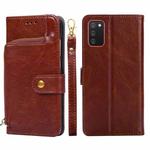For Samsung Galaxy A02s Zipper Bag PU + TPU Horizontal Flip Leather Case with Holder & Card Slot & Wallet & Lanyard(Brown)