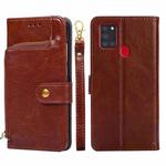 For Samsung Galaxy A21s Zipper Bag PU + TPU Horizontal Flip Leather Case with Holder & Card Slot & Wallet & Lanyard(Brown)