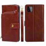 For Samsung Galaxy A22 4G Zipper Bag PU + TPU Horizontal Flip Leather Case with Holder & Card Slot & Wallet & Lanyard(Brown)