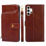 For Samsung Galaxy A32 5G Zipper Bag PU + TPU Horizontal Flip Leather Case with Holder & Card Slot & Wallet & Lanyard(Brown)