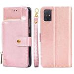 For Samsung Galaxy A71 5G Zipper Bag PU + TPU Horizontal Flip Leather Case with Holder & Card Slot & Wallet & Lanyard(Rose Gold)