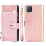 For Samsung Galaxy F12 / M12 Zipper Bag PU + TPU Horizontal Flip Leather Case with Holder & Card Slot & Wallet & Lanyard(Rose Gold)