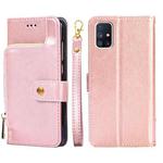 For Samsung Galaxy M51 Zipper Bag PU + TPU Horizontal Flip Leather Case with Holder & Card Slot & Wallet & Lanyard(Rose Gold)