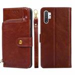 For Samsung Galaxy Note10+ Zipper Bag PU + TPU Horizontal Flip Leather Case with Holder & Card Slot & Wallet & Lanyard(Brown)
