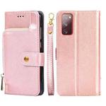 For Samsung Galaxy S20 FE Zipper Bag PU + TPU Horizontal Flip Leather Case with Holder & Card Slot & Wallet & Lanyard(Rose Gold)