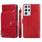 For Samsung Galaxy S21 5G Zipper Bag PU + TPU Horizontal Flip Leather Case with Holder & Card Slot & Wallet & Lanyard(Red)