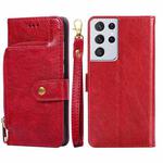 For Samsung Galaxy S21+ 5G Zipper Bag PU + TPU Horizontal Flip Leather Case with Holder & Card Slot & Wallet & Lanyard(Red)