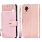 For Samsung Galaxy Xcover 5 Zipper Bag PU + TPU Horizontal Flip Leather Case with Holder & Card Slot & Wallet & Lanyard(Rose Gold)