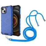 For iPhone 13 Shockproof Honeycomb PC + TPU Case with Neck Lanyard(Blue)