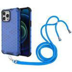 For iPhone 13 Pro Max Shockproof Honeycomb PC + TPU Case with Neck Lanyard (Black)