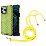 For iPhone 13 Pro Max Shockproof Honeycomb PC + TPU Case with Neck Lanyard (Blue)