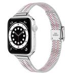 14mm Seven-beads Double Safety Buckle Slim Steel Watch Band For Apple Watch Series 9&8&7 41mm / SE 3&SE 2&6&SE&5&4 40mm / 3&2&1 38mm(Silver Pink)