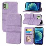 For iPhone 11 Embossed Striped Magnetic Buckle PU + TPU Horizontal Flip Leather Case with Holder & Card Slot & Wallet & Photo Frame & Sling (Purple)