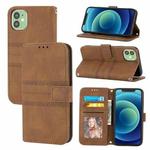 For iPhone 11 Pro Max Embossed Striped Magnetic Buckle PU + TPU Horizontal Flip Leather Case with Holder & Card Slot & Wallet & Photo Frame & Sling (Brown)