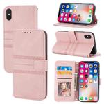 For iPhone X / XS Embossed Striped Magnetic Buckle PU + TPU Horizontal Flip Leather Case with Holder & Card Slot & Wallet & Photo Frame & Sling(Pink)