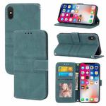 For iPhone X / XS Embossed Striped Magnetic Buckle PU + TPU Horizontal Flip Leather Case with Holder & Card Slot & Wallet & Photo Frame & Sling(Green)