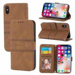 For iPhone XS Max Embossed Striped Magnetic Buckle PU + TPU Horizontal Flip Leather Case with Holder & Card Slot & Wallet & Photo Frame & Sling(Brown)