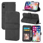 For iPhone XS Max Embossed Striped Magnetic Buckle PU + TPU Horizontal Flip Leather Case with Holder & Card Slot & Wallet & Photo Frame & Sling(Black)