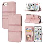For iPhone 8 / 7 / 6 Embossed Striped Magnetic Buckle Horizontal Flip Leather Case with Holder & Card Slot & Wallet & Photo Frame & Sling(Pink)