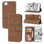 For iPhone 8 / 7 / 6 Embossed Striped Magnetic Buckle Horizontal Flip Leather Case with Holder & Card Slot & Wallet & Photo Frame & Sling(Brown)