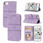 For iPhone 8 / 7 / 6 Embossed Striped Magnetic Buckle Horizontal Flip Leather Case with Holder & Card Slot & Wallet & Photo Frame & Sling(Purple)
