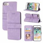 Embossed Striped Magnetic Buckle PU + TPU Horizontal Flip Leather Case with Holder & Card Slot & Wallet & Photo Frame & Sling For iPhone 8 Plus / 7 Plus / 6 Plus(Purple)