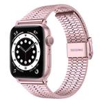 Seven-beads Double Safety Buckle Steel Watch Band For Apple Watch Ultra 49mm / Series 8&7 45mm / SE 2&6&SE&5&4 44mm / 3&2&1 42mm(Rose Pink)