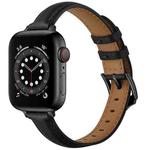 Business Style Leather Watch Band For Apple Watch Series 8&7 41mm / SE 2&6&SE&5&4 40mm / 3&2&1 38mm(Black Black Buckle)