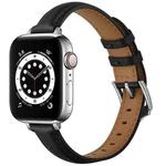 Business Style Leather Watch Band For Apple Watch Series 8&7 41mm / SE 2&6&SE&5&4 40mm / 3&2&1 38mm(Black Silver Buckle)