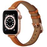 Business Style Leather Watch Band For Apple Watch Ultra 49mm / Series 8&7 45mm / SE 2&6&SE&5&4 44mm / 3&2&1 42mm(Brown Rose Gold Buckle)