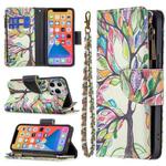 For iPhone 13 mini Colored Drawing Pattern Zipper Horizontal Flip Leather Case with Holder & Card Slots & Wallet (Tree)