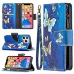 For iPhone 13 mini Colored Drawing Pattern Zipper Horizontal Flip Leather Case with Holder & Card Slots & Wallet (Gold Butterfly)