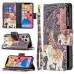 For iPhone 13 mini Colored Drawing Pattern Zipper Horizontal Flip Leather Case with Holder & Card Slots & Wallet (Flower Elephants)