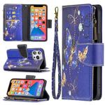 For iPhone 13 Colored Drawing Pattern Zipper Horizontal Flip Leather Case with Holder & Card Slots & Wallet(Purple Butterfly)