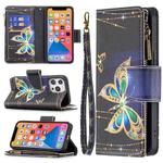 For iPhone 13 Pro Colored Drawing Pattern Zipper Horizontal Flip Leather Case with Holder & Card Slots & Wallet (Big Butterfly)