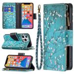 For iPhone 13 Pro Max Colored Drawing Pattern Zipper Horizontal Flip Leather Case with Holder & Card Slots & Wallet (Plum Blossom)